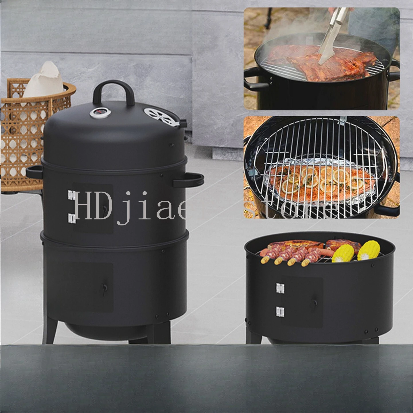 

Household barbecue hanging oven and smoker, charcoal heating, versatile for roasting chicken, duck, smoking meat, fish