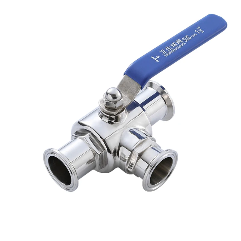 

1/2" 3/4" 1" 1-1/2" 2" 3-Way Stainless Steel Sanitary Ball Valve Tri Clamp T/L Port Ferrule 50.5/64/77.5 mm For Homebrewing