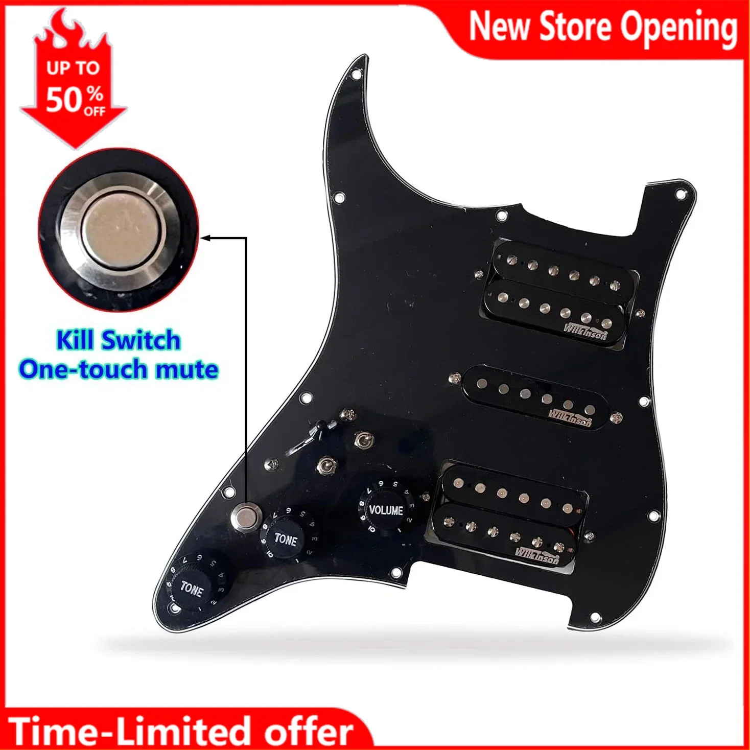 

Left-handed HSH Guitar Prewired Loaded Pickguard Set with Silent Switch Ainico 5 Humbucker Pickups Coil Splitting,For ST Guitar