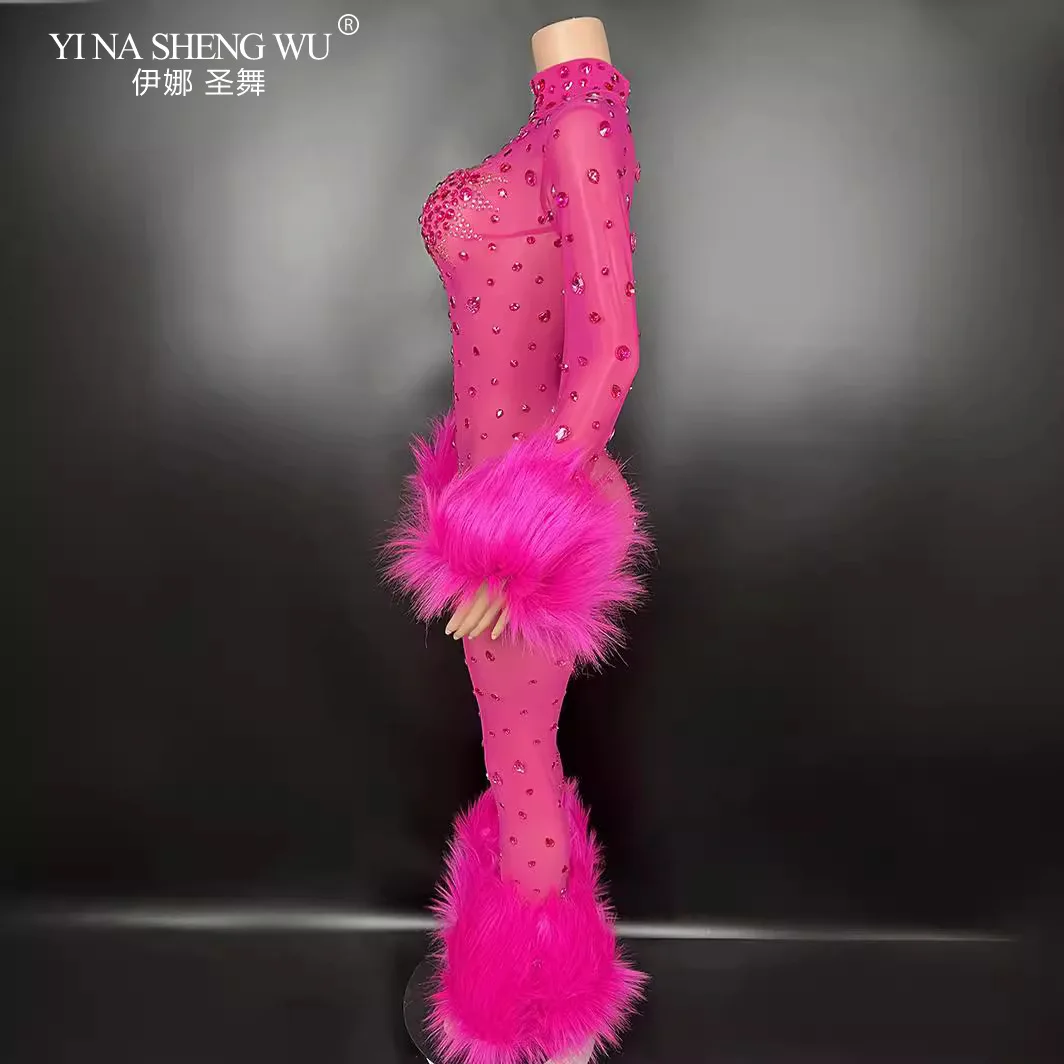 Vrouwen Sexy Mesh Bodycon Veren Stralende Kristallen Jumpsuits Nachtclub Party Verjaardag Prestaties Kostuum Stadium Slijtage Guibin