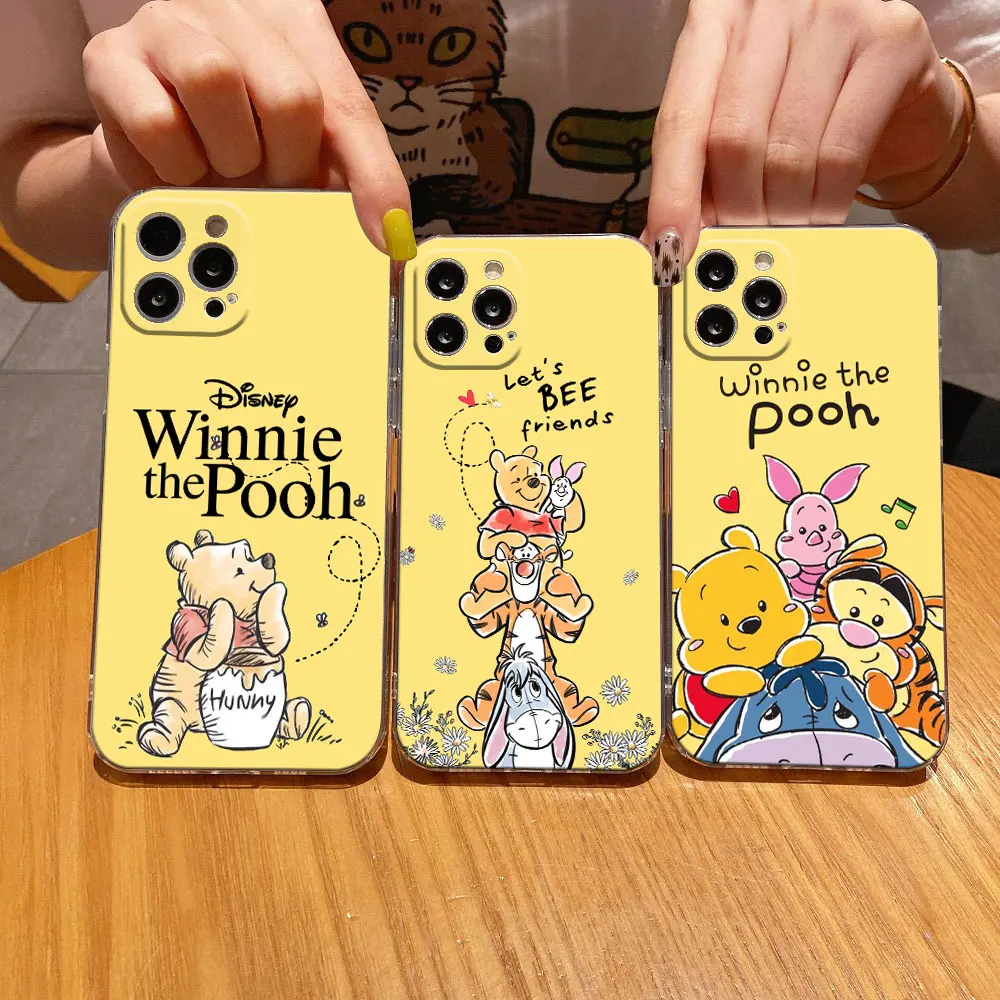 

Disney Anime Clear Phone Case For iPhone 11 15 14 Pro Max 12 13 Mini 16 Pro Plus X S 8 7 Cover Transparent Case Winnie-The Poohs