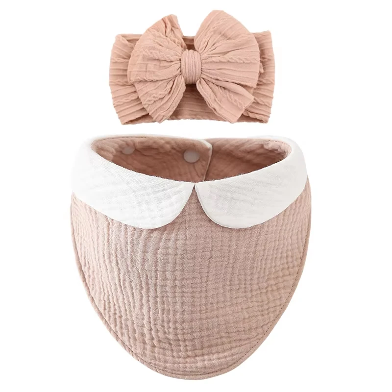 

1 Set Baby Headbands Sleeveless Muslin Cotton Baby Feeding Bibs Apron Elastic Nylon Baby Bows Headband Hair Accessories