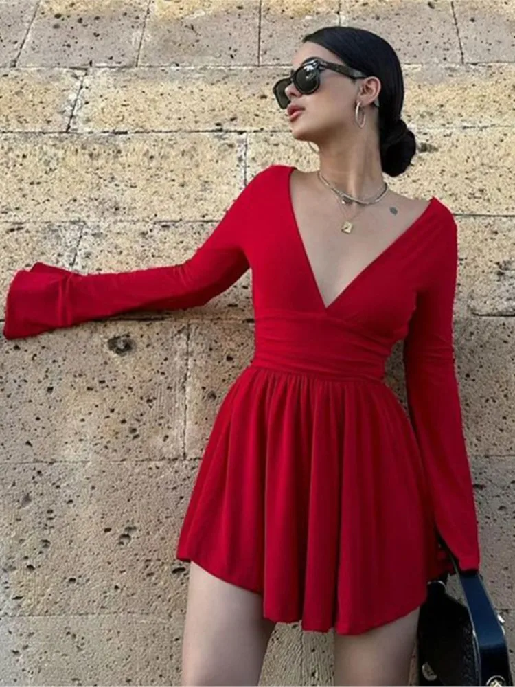 

Dresses 2025 Woman Long Sleeves Backless Solid Color Vestidos Commuting Temperament Fashion Casual Trendy Simple Style All-match