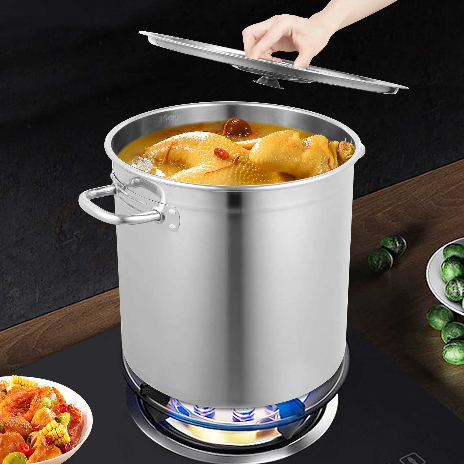 

35 Liter Kitchen Stainless Steel Soup Pot Saucepan Soups Stews Pot with Lid for Hotels, Restaurants, Kitchens, Warehouses, etc