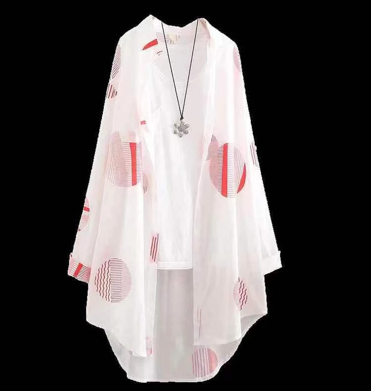 Sommer 2023, neue mittellange, bedruckte, gestreifte, dünne Oberbekleidung, Sonnenschutz, Irt-Kragen, lang, Sve, lockere Passform, Pendler-Sle