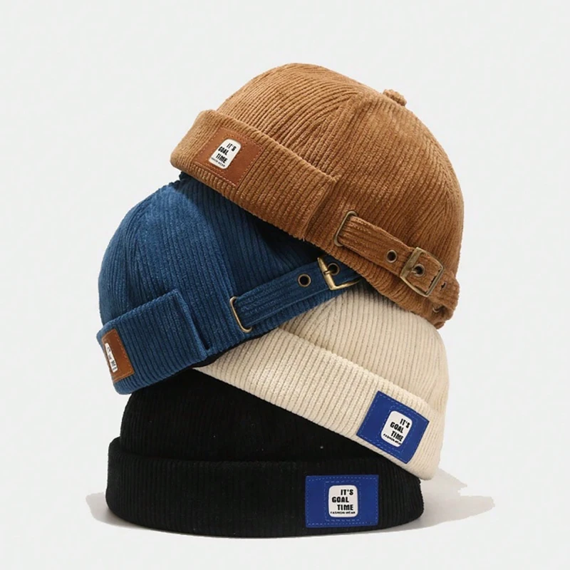 

1pc Vintage Docker Cap Without Visor Beanie Hip Hop Skullcap Solid Color Sailor Hat Unisex Summer Spring Adjustable Bonnet