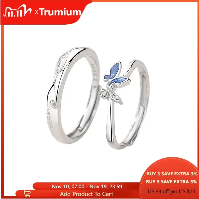 

Trumium S999 Sterling Silver Wave Butterfly Couple Rings For Women Wen Romantic Jewelry Engagament Anniversary Gift