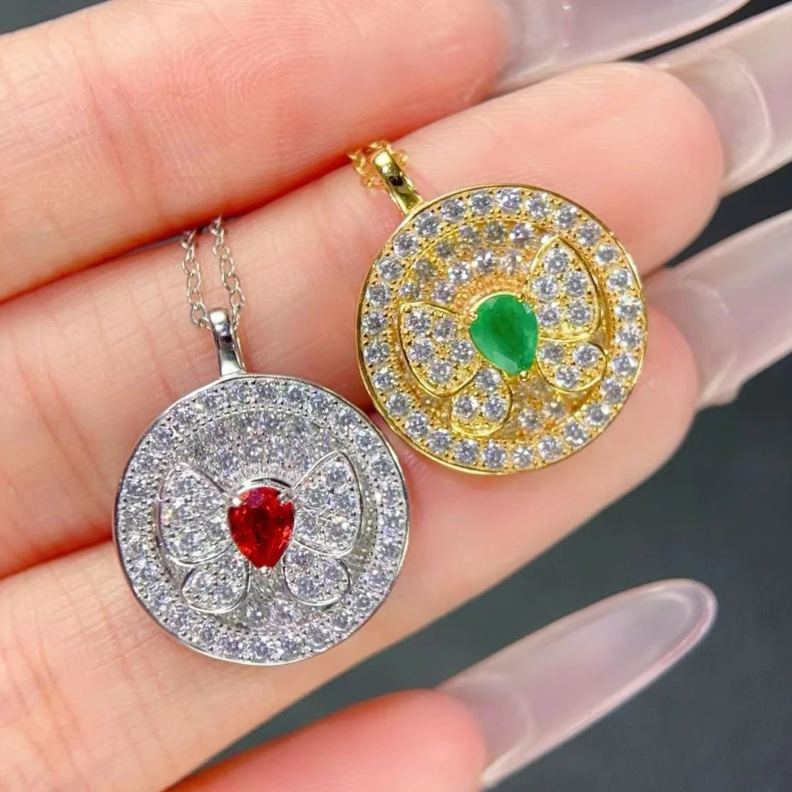 

925 Silver Natural Emerald Pendant with Authentic Certificate 4x5mm Genuine Emerald Silver Jewelry Birthday Gift for Women