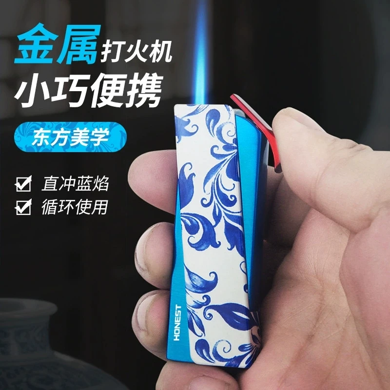 HONEST Nouveau Style Briquet Torche à Gaz Butane en Métal Unique Coupe-Vent Créatif et Tendance Accessoire Fumeur Premium Cadeau