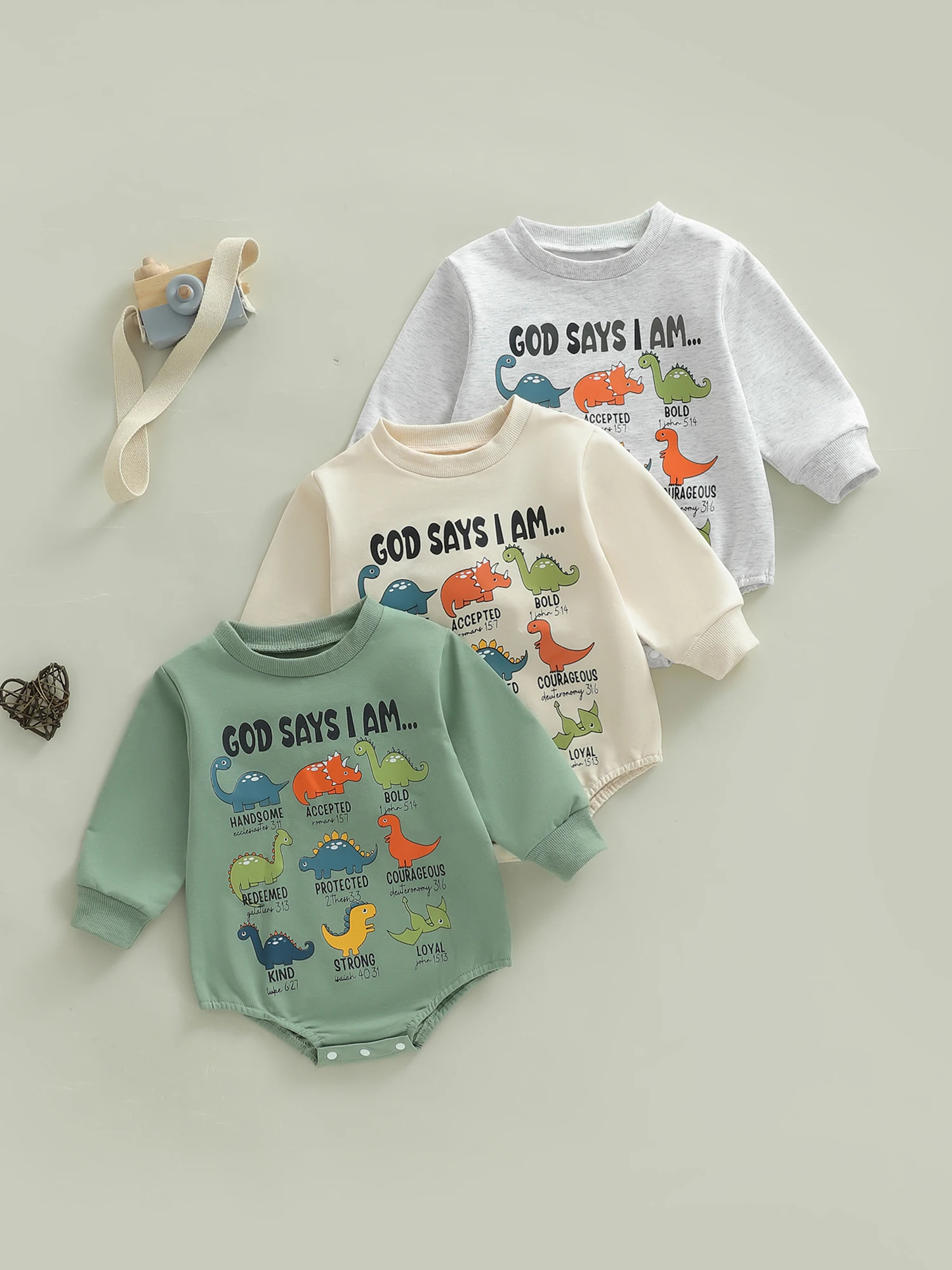 ثوب فضفاض رائع للأطفال الصغار بأكمام طويلة ورقبة دائرية وطباعة حروف مرحة وطباعة ديناصور - بذلة خريف مثالية لك