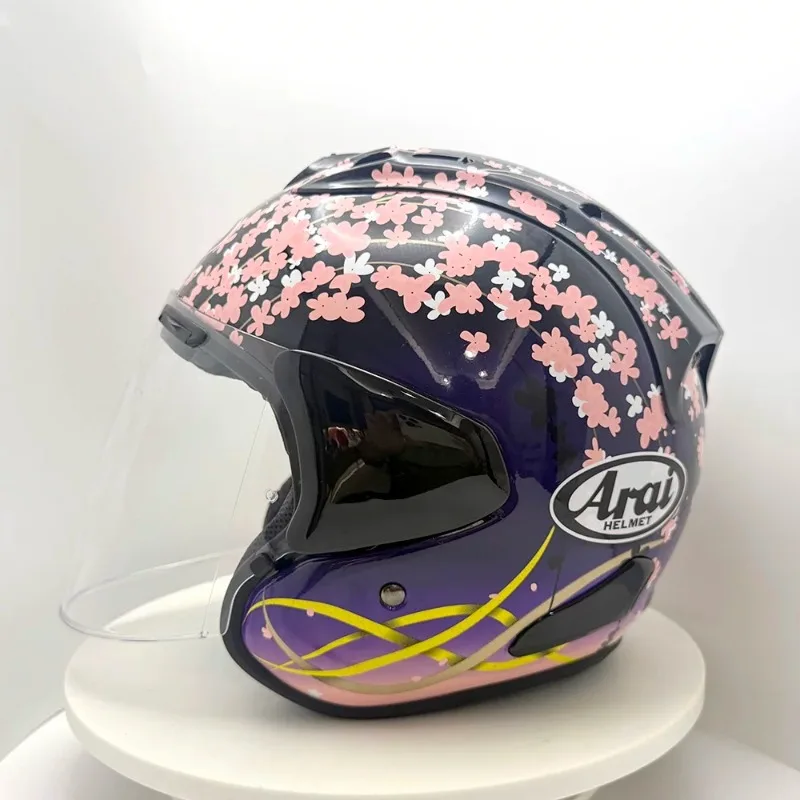 VZ-RAM  ABS Classic 3/4 Open Face Helmet,For Harley Motorcycle And Cruise Motorcycle Protection Helmets,Purple Cherry Blossoms