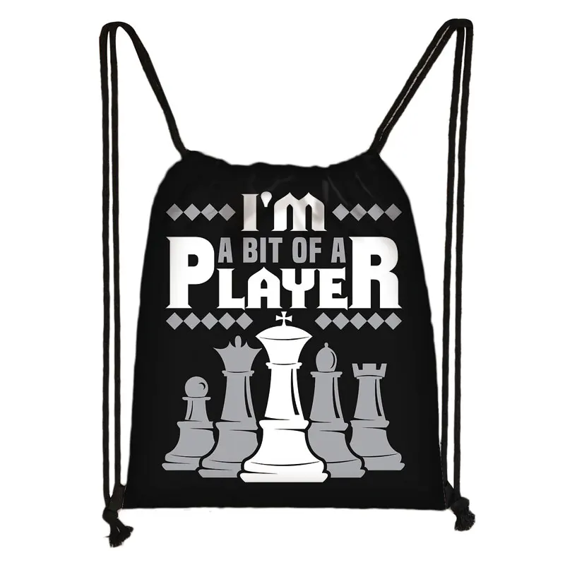 Cute Chess Print Drawstring Bag Chess Player Game Backpacks Large Capacity Storage Bags for Travel Shoes Holder Teenager Daypack