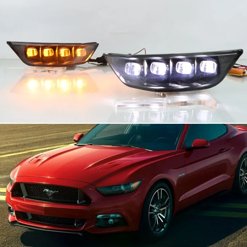 12V LED Daytime Running Light For Ford Mustang 2015 2016 2017 Decoration Bumper Daylight AutoTurn Signal DRL Headlamps Indicator