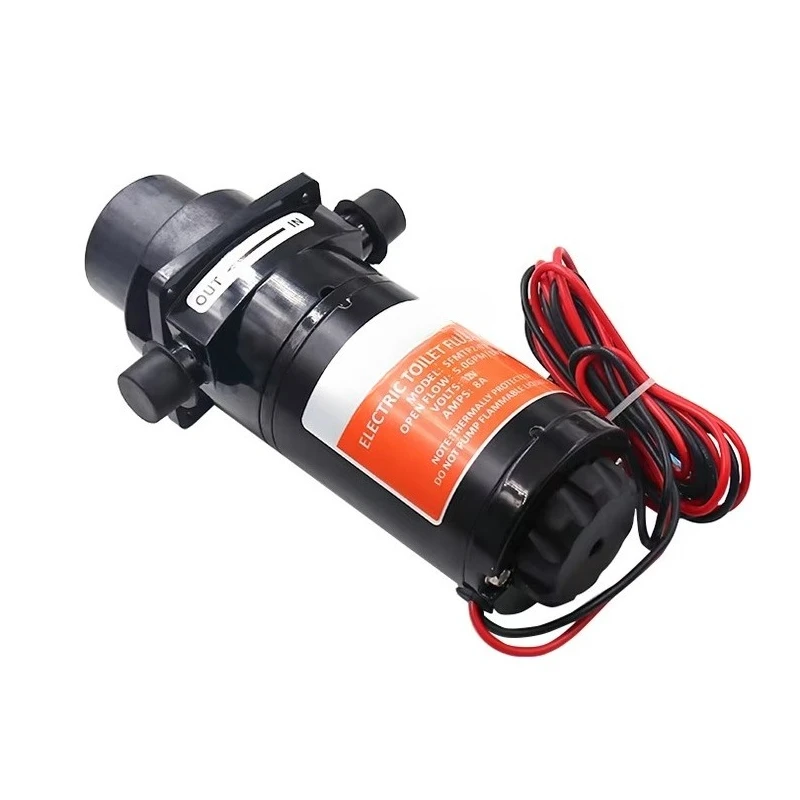 12V horizontal toilet mashing sewage flushing pump with electric flushing pump impeller open flow 18.9lpm.