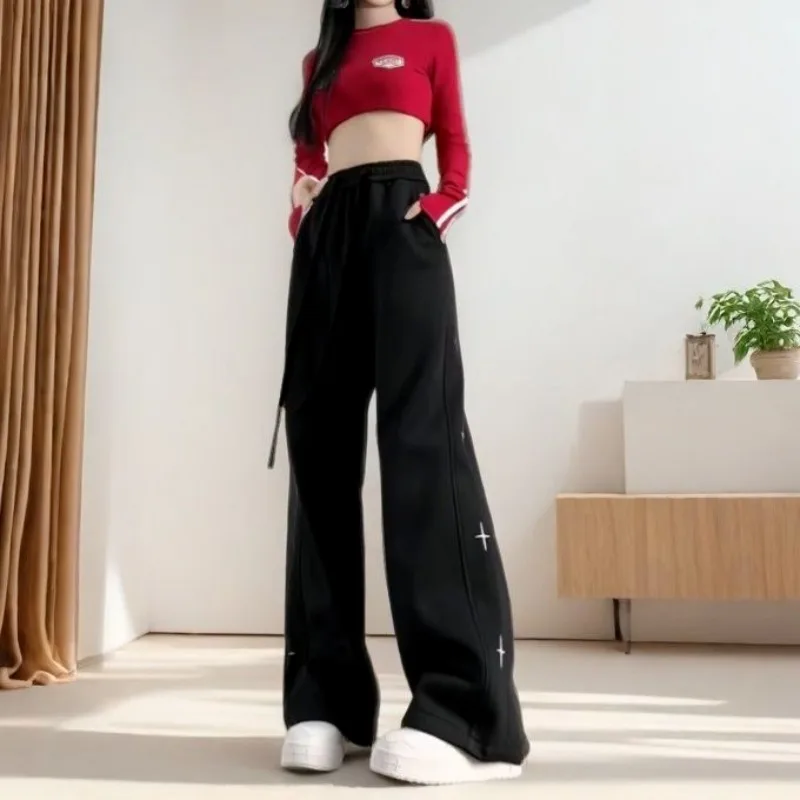 

Универсальные модные и популярные осенние и зимние популярные широкие брюки, новые свободные простые повседневные спортивные прямые брюки