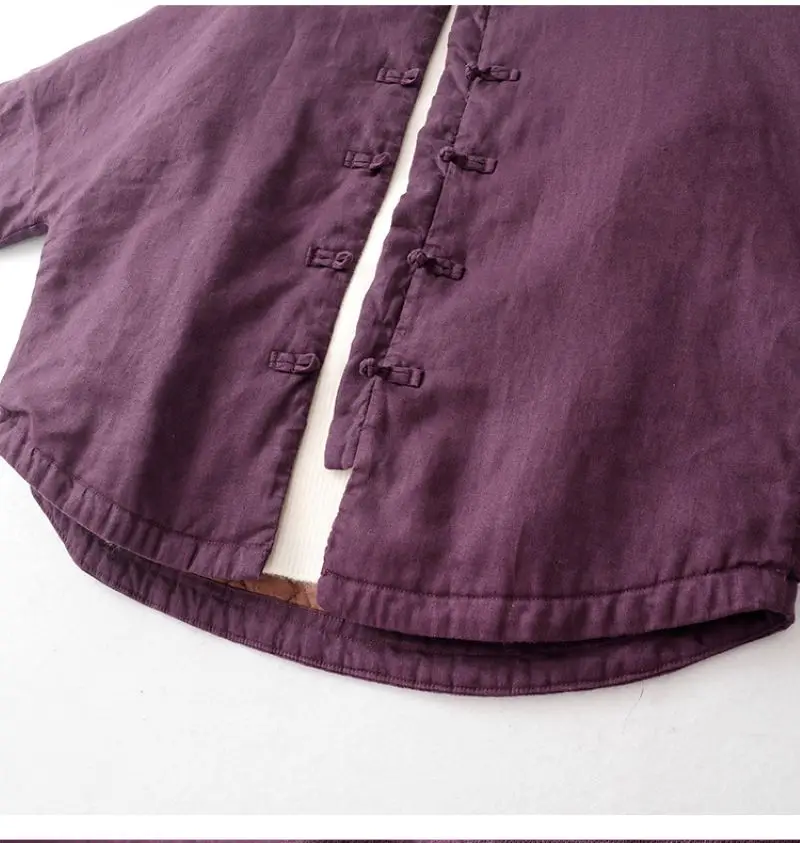 2025 Inverno Nuovo Artistico Allentato Plus-Size Giacca da donna in cotone tinta unita dimagrante con bottoni cinesi Top per ragazze paffute