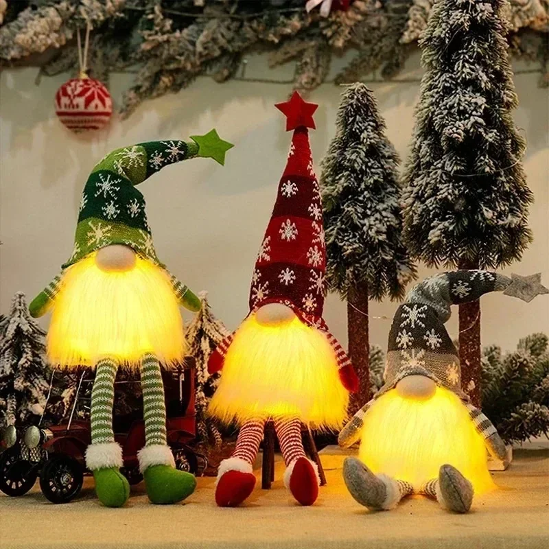 Christmas Long Legged Gnome Dolls With LED Fairy Lights Knitted Hat Faceless Elf Battery Powered For Christmas Party Decoration