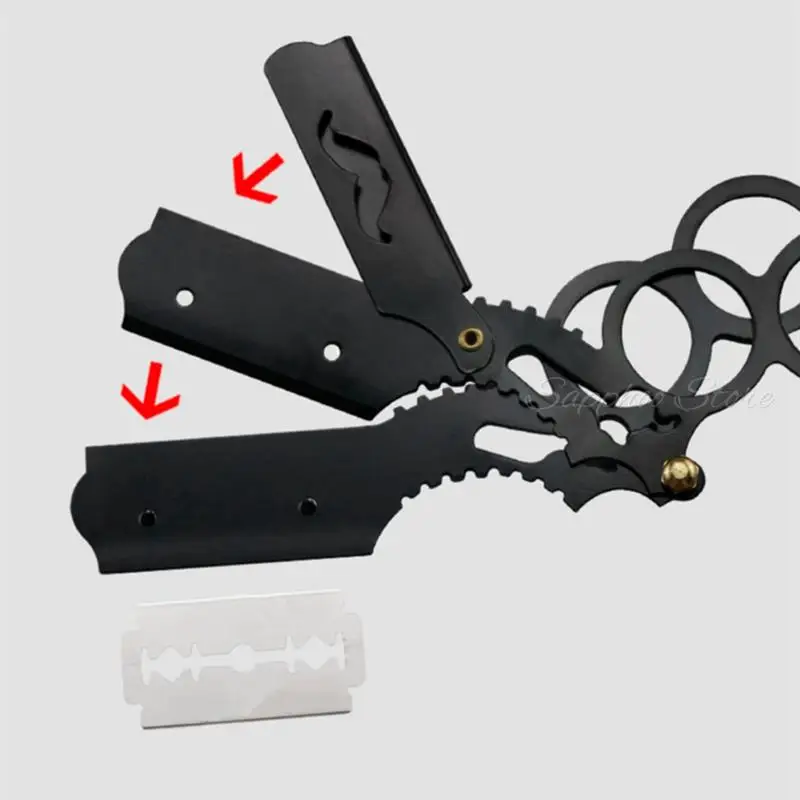 Black Double Ring Razor Men Stainless Steel Beard Shaving Knife Straight Barber Edge Steel Safety Razors Hair Removal Tools