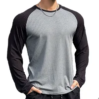 Camiseta deportiva para gimnasio para hombre, camisa de manga larga con empalme de color, camisetas de culturismo para hombre, Tops para correr, deportes, ropa de entrenamiento de secado rápido