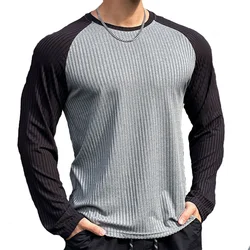 Gym Fitness T-shirt Men Long Sleeve Splice color Shirt Male Bodybuilding Tees Tops Running Sports Quick Dry Training Clothing