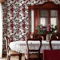 Red Skull Halloween Peel And Stick Wallpaper Retro Self Adhesive Floral Skull Decor Contact Paper Waterproof Cabinet Sticker