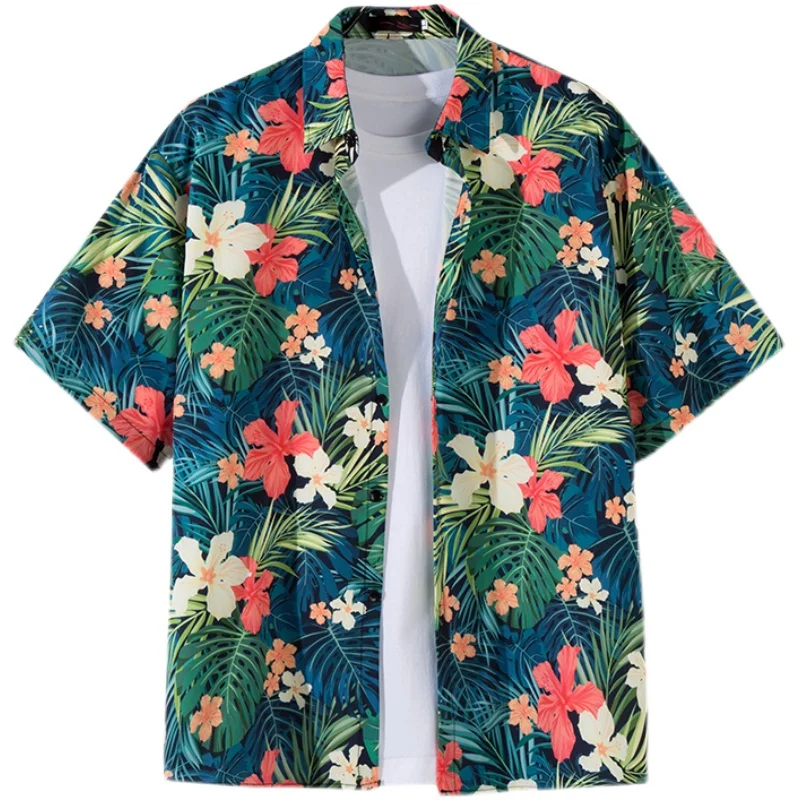 2024 New Hawaiian Style Cartoon Print Shirt Summer Street Fashion Daily Blouse Unisex Kids Beach Vacation Casual Lapel Tops