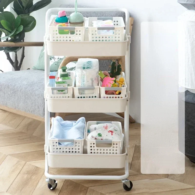 Baby supplies shelves, trolleys, floor-to-ceiling, multi-storey kitchens, newborn bedrooms, snacks, mobile storage shelves