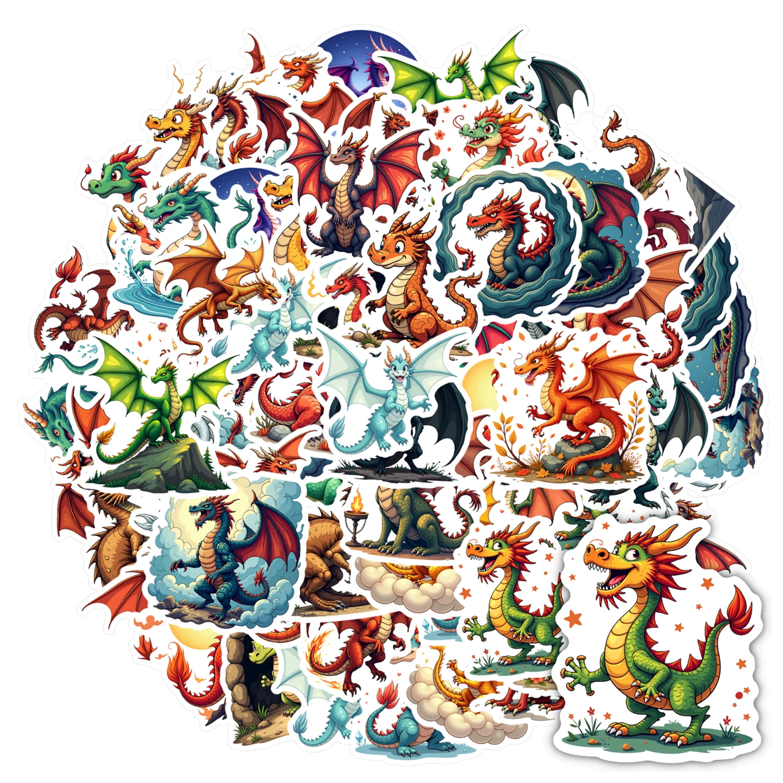 

35pcs-50pcs Cartoon Dragon Stickers Cute Creature DIY Stickers Stationery Stickers For Notebook Luggage Mobile Phone Cup DIY