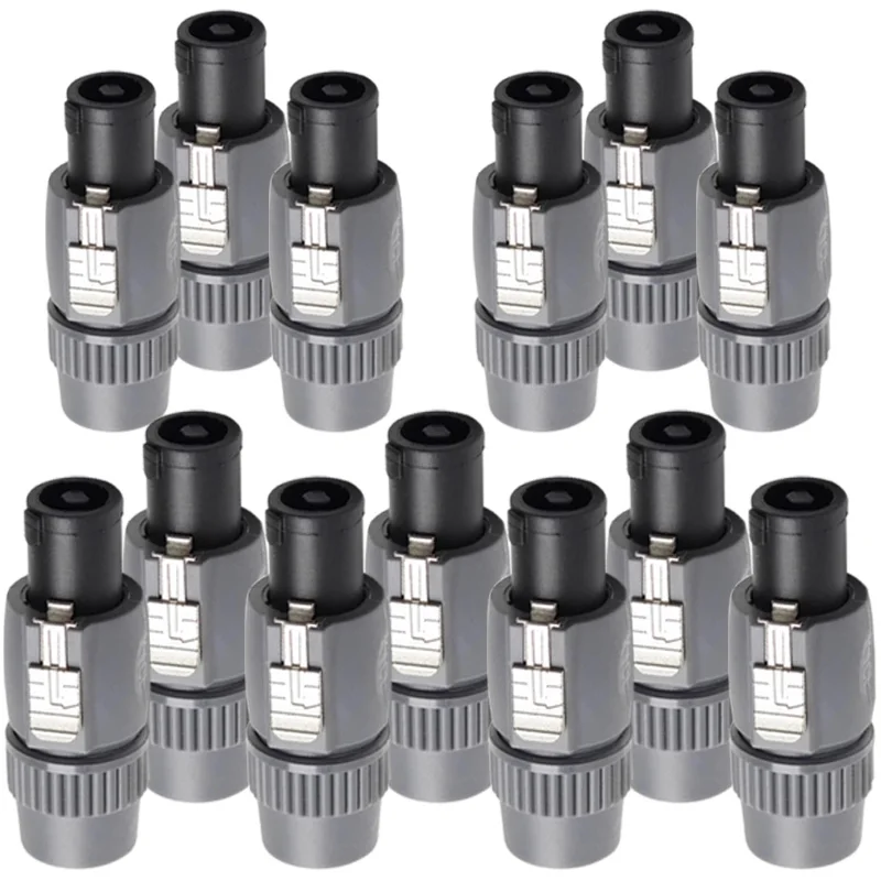 5/20 pces cinza 4pin speakon áudio xlr plug conector macho com bloqueio para sistema estéreo de microfone nl4fc