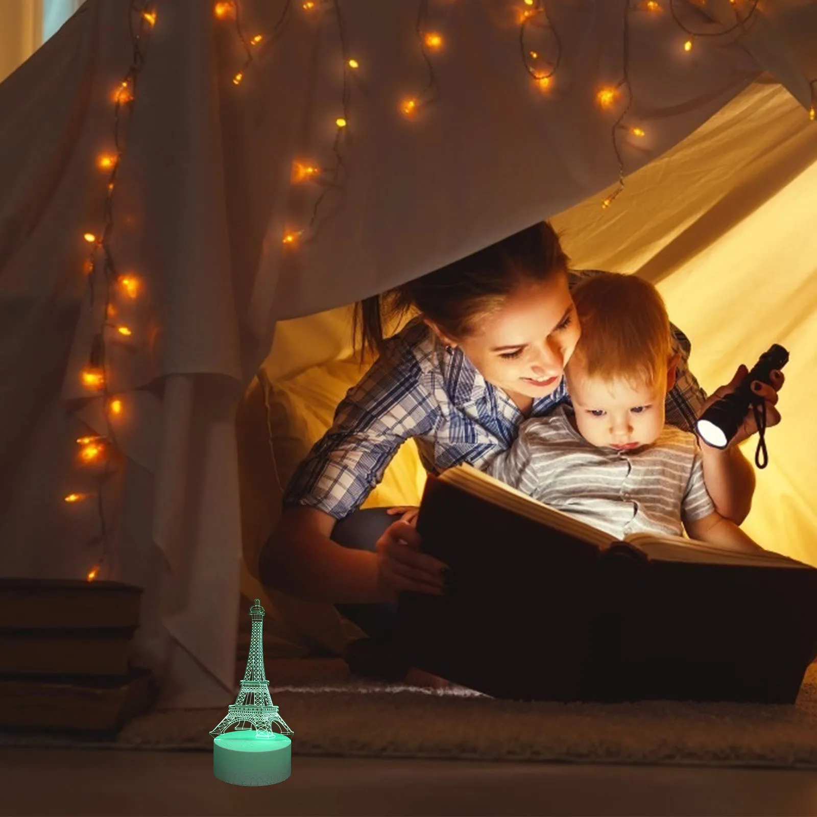 1 zestaw 1 lampka nocna 3D Mała lampka nocna Wieża Eiffla USB Lampka stołowa Ściemniana LED Prezent na lampkę