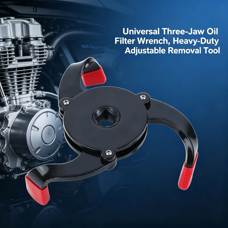 Universal Adjustable 3 Jaw Oil Filter Wrench Heavy Duty Metal With Red Anti-slip Tip Vehicle Oil Change Auxiliary Supplies