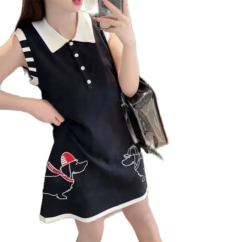 vibrationPuppy Embroidery Ice Silk Dress Women Golf Wear 2024 Summer New Golf Skirt Korean Golf Clothing Women Knit Polo Dress