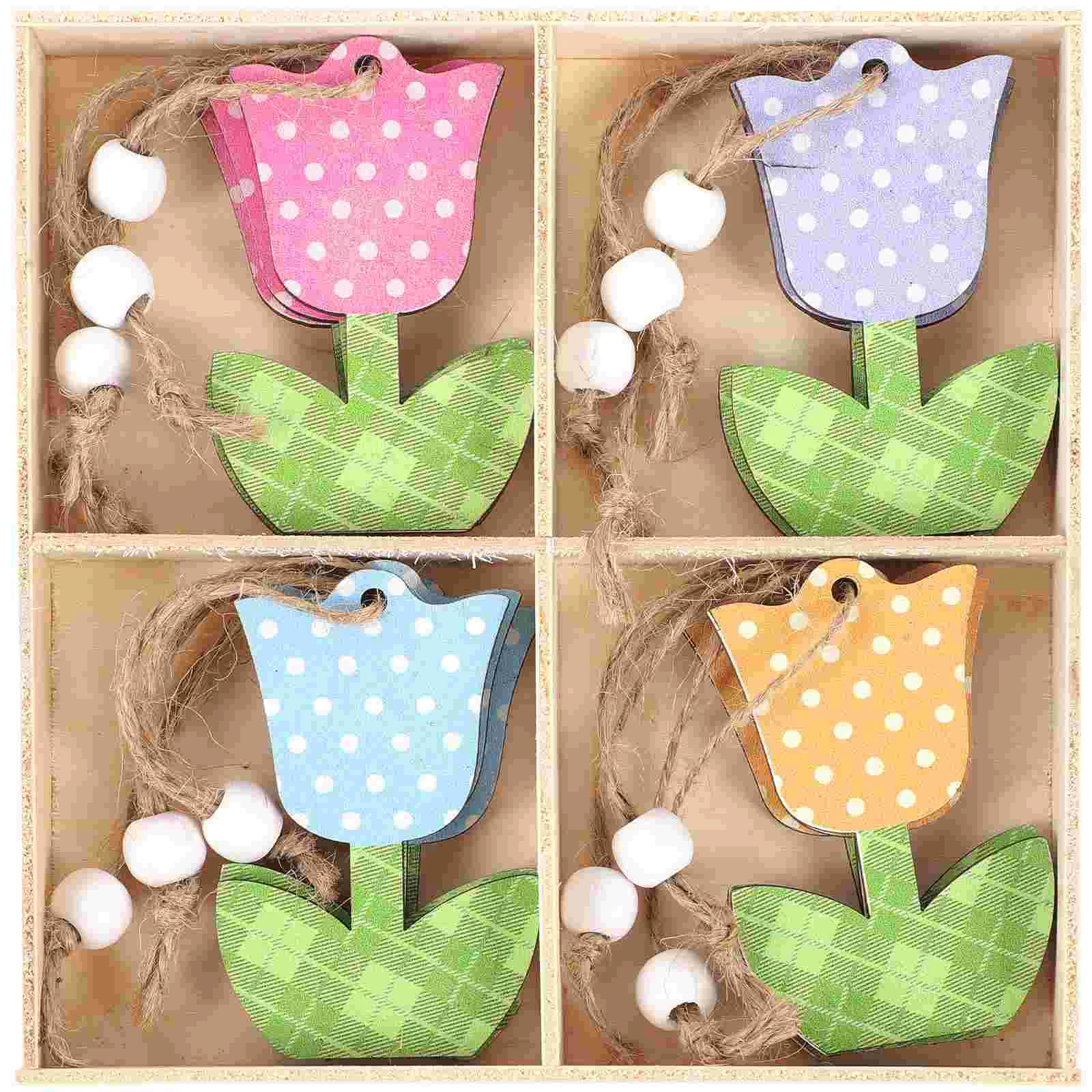 

12 Pcs Hanging Decorations for Home Tulip Ornament Mothers Day Tulips Spring Flowers Tree Small Ornaments Summer Wooden