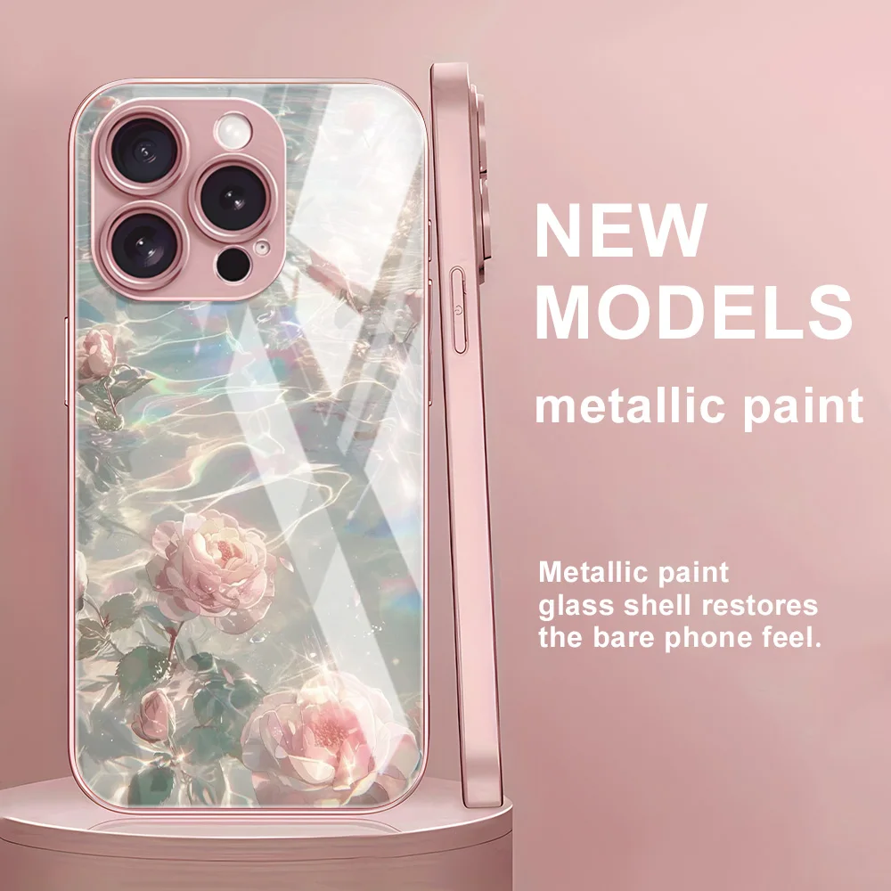 Tempered Glass Case For iPhone 12 Cases iPhone 16 Pro Max 17 Air 15 14 13 12 11 16 Plus X XS XR 7 8 SE2 Fundas Pink Rose Cover Tempered Glass Case For iPhone 12 Cases iPhone 16 Pro Max 17 Air 15 14 13 12 11 16 Plus X XS XR 7 8 SE2 Fundas Pink Rose Cover