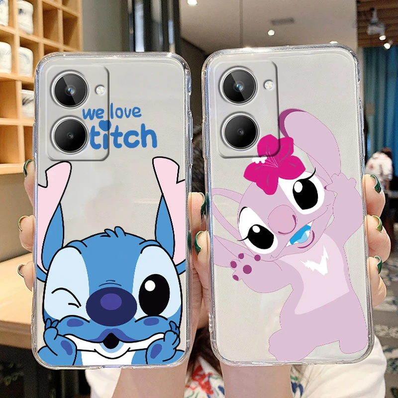 Couple Case For Realme 10 4G Silicone Soft Cover Happy Funny Stitch Angel Cute Capa Shell For Realme10 2022 Clear Bags Cute Gift