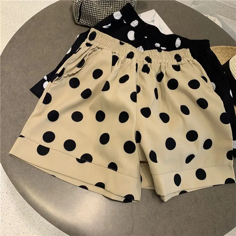 Shorts Frauen Freizeit Polka Dot Elastische Taille Sommer Einfach Alle-spiel Koreanischen Stil Lose A-line Workout Täglichen Homewear Gemütliche ins