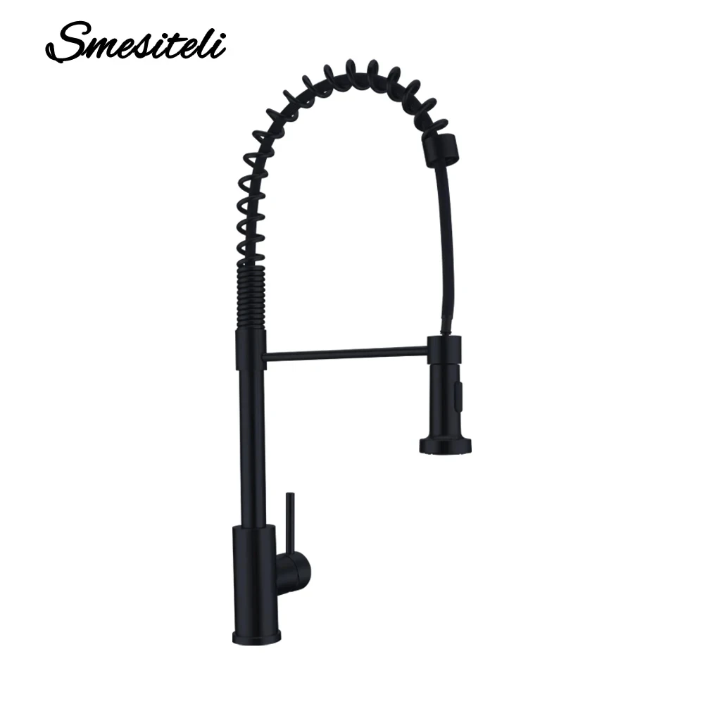 Pull Down Kitchen Faucet Sink Mixer Sprayer Deck Mount Matte Black Kitchen Tap Spring Design 360 Degree Swivel Brass Crane