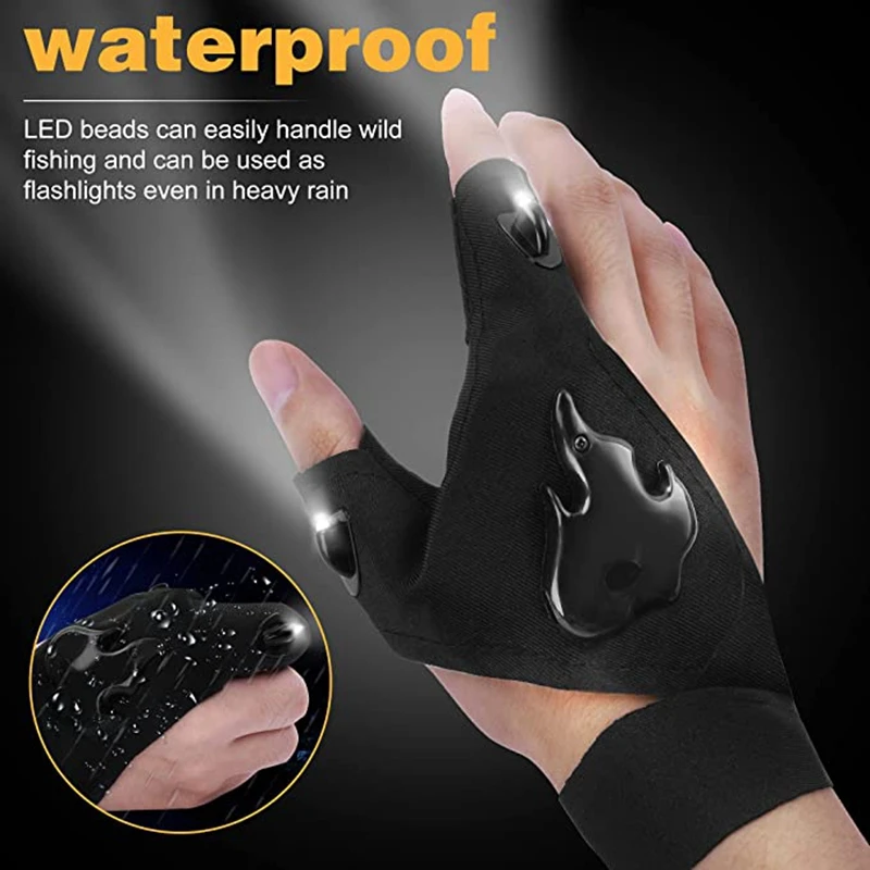 LED Flashlight Gloves USB Rechargeable Hands Free Light Gloves Halloween Christmas Gift Outdoor Camping Fishing Gadgets Tools