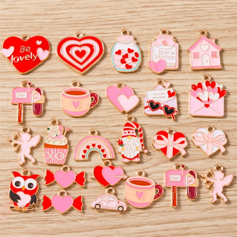 10 Stück süße Mix Valentinstag Charms Emaille Liebe Herz Brief Charms Anhänger passen Halsketten Ohrringe DIY Handwerk Schmuckherstellung – Detail 2