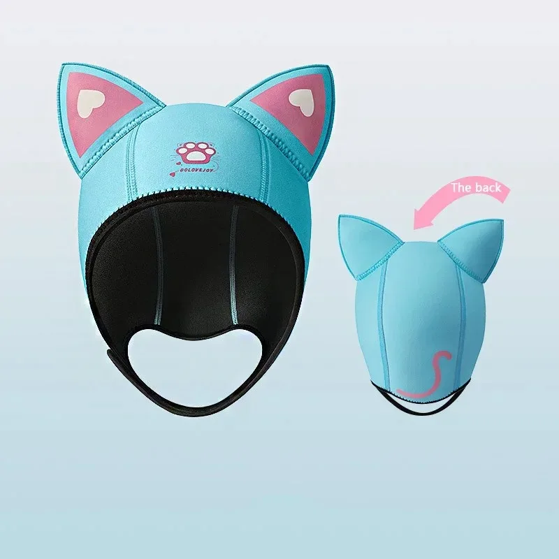 Katzenohren-Tauchhaube, 3 mm Neopren-Neoprenanzug-Kapuze, niedliche Damen-Badekappe zum Surfen, Schnorcheln, Wassersport, Surfen, Tauchen – Detail 6