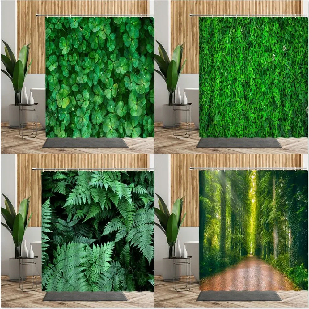 3D Green Plant Leaf Scenery Bath Shower Curtain Summer Leaves Forest Bathtub Cloth Product With Hook Bathroom Curtain Wall Decor