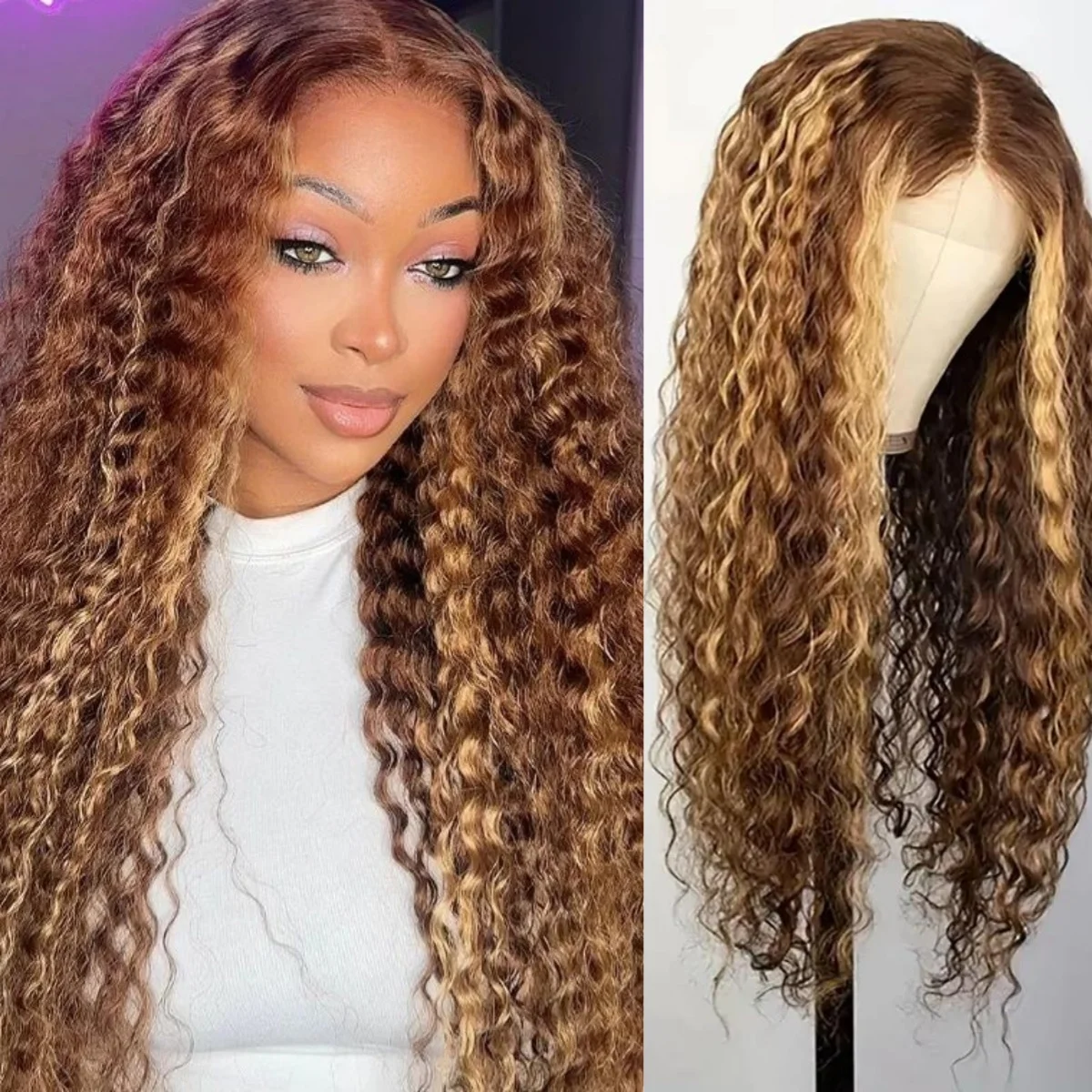 Diepe Golf 5×5 Hoogtepunt Kanten Voorkant Pruiken Echt haar 220 Dichtheid Transparant Honingblond 13×4 Voorgeplukt Kanten Frontale Pruik 4/27