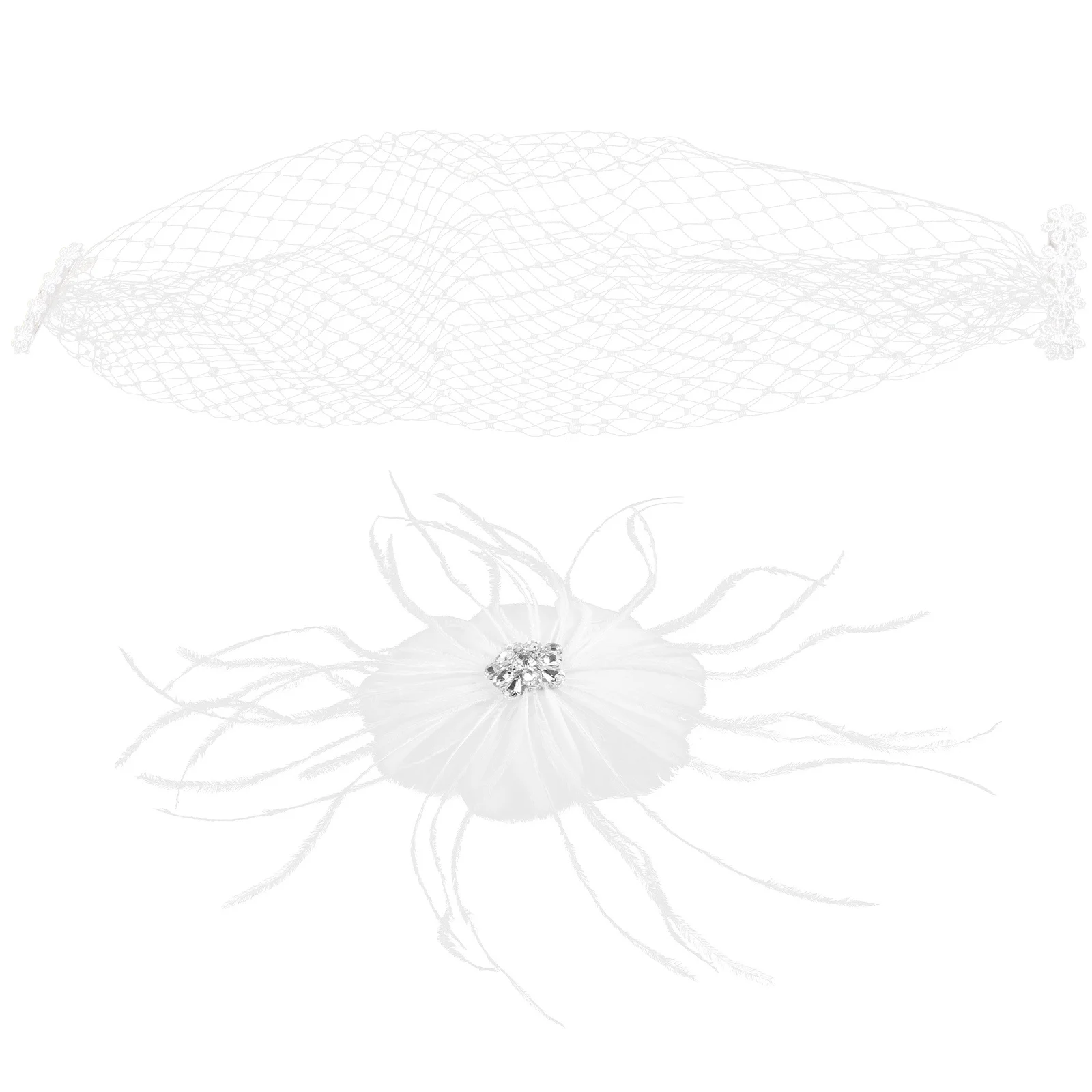 1 قطعة مشبك شعر أبيض فاسيناتور للنساء تصميم شبكي أنيق ديكور ريش الزفاف حفلة الزفاف الشاي الحدث موضة الشعر #1