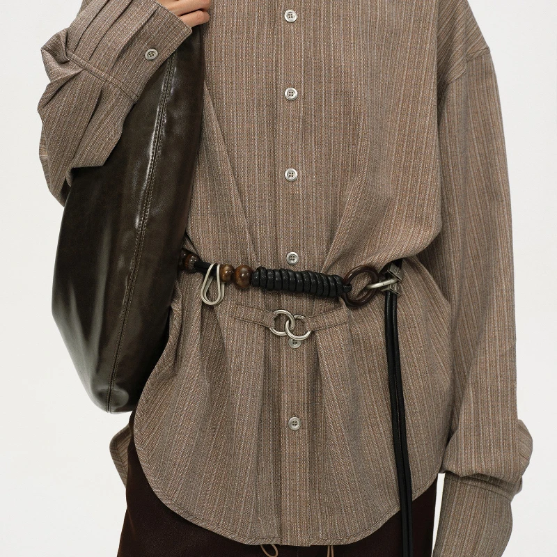 

Affordable Luxury Leather Cord Handcrafted Beaded Belt Extra-long Multi-strand Leather Cord Dress with A Decorative Belt