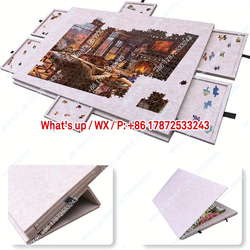 Puzzle table board with bracket cover, 6 drawers, portable 1000 puzzle classification board