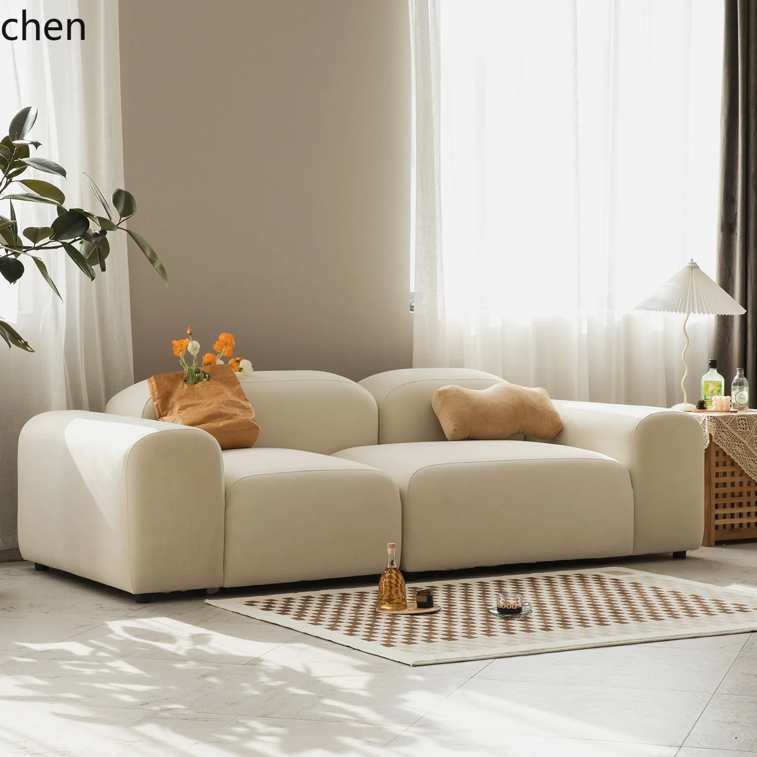 HTT كريم الرياح التوفو كتلة وحدة أريكة غرفة المعيشة شقة صغيرة بسيطة وابي ساندي الرياح السرير والإفطار نسيج مزدوج #2