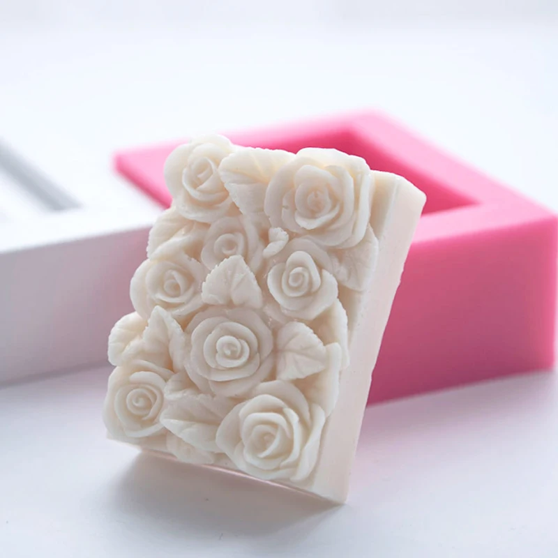 Rose Silicone Soap Mold Handmade Rectangle Scented Candle Molds for DIY Soap Making Chocolate Baking Mould Home Craft Decoration