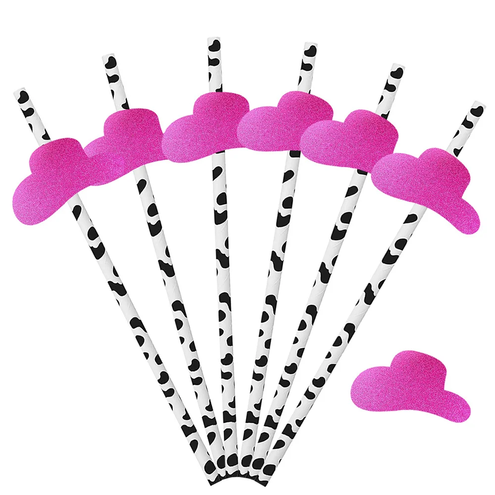 

20pcs Disco Cowgirl Decorations Straws Western Cow Straws Pink Hat Last Rodeo Bachelorette Party Supplies Retro Straws Drink