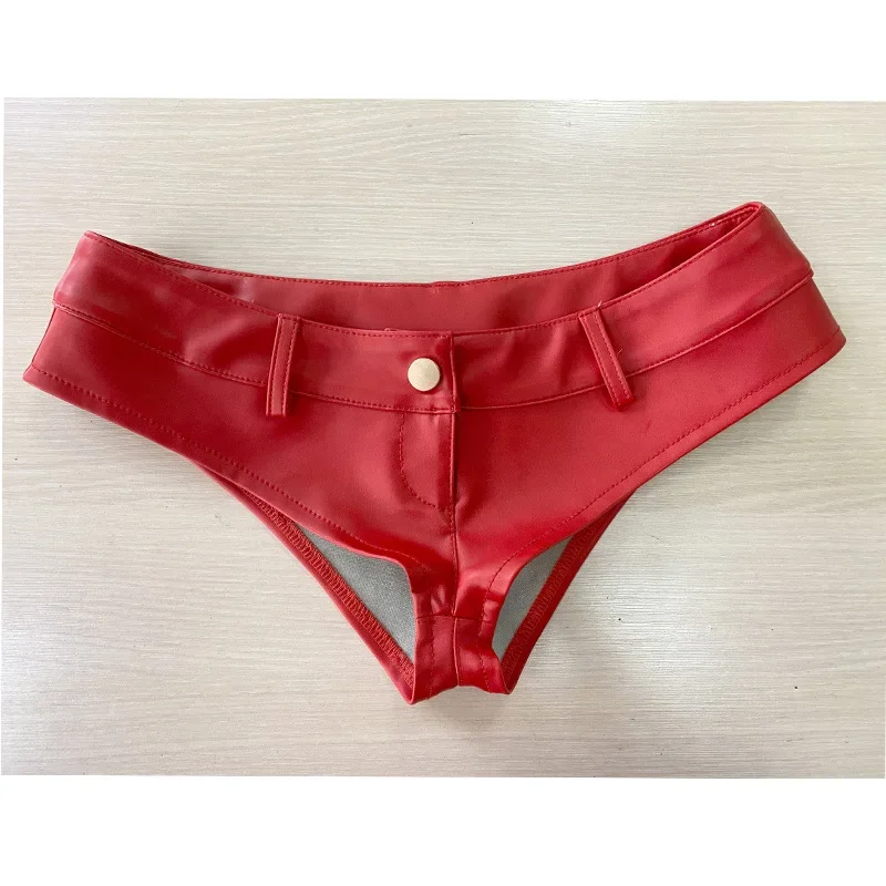 

2025 New Sexy Nightclub Low Waist Patent Leather Pu Button Zipper Shorts For Women