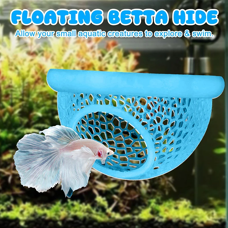 

Плавающая пещера Betta Hide & Shrimp — аквариумный гамак 3-в-1, плавающее кольцо для кормушки и место для отдыха — декор для рыб Betta с 3D-печатью